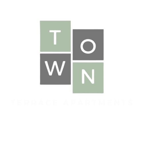 A graphic for Terrace Apartments shows four blocks with letters on them.